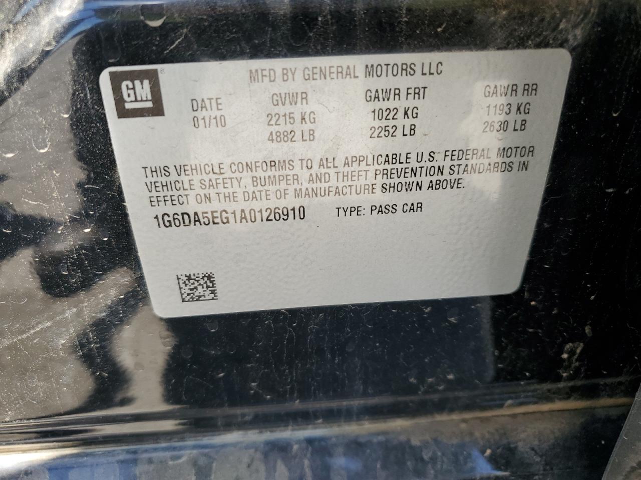 2010 Cadillac Cts VIN: 1G6DA5EG1A0126910 Lot: 69266955