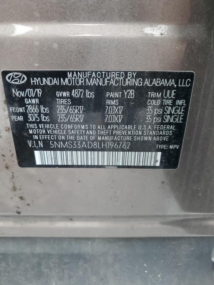 2020 Hyundai Santa Fe Sel VIN: 5NMS33AD8LH196762 Lot: 67517565