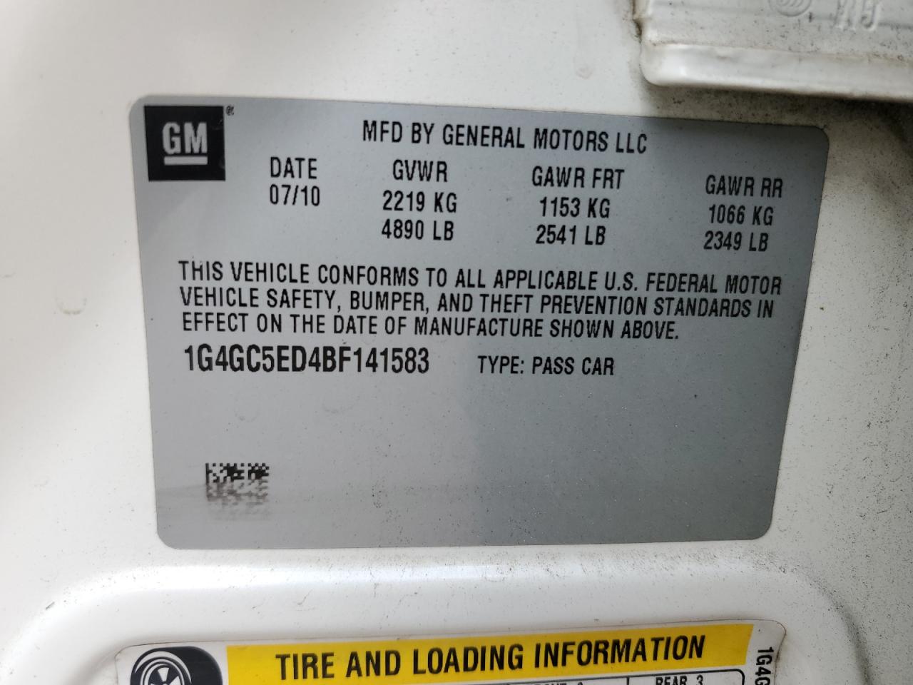 2011 Buick Lacrosse Cxl VIN: 1G4GC5ED4BF141583 Lot: 70867955