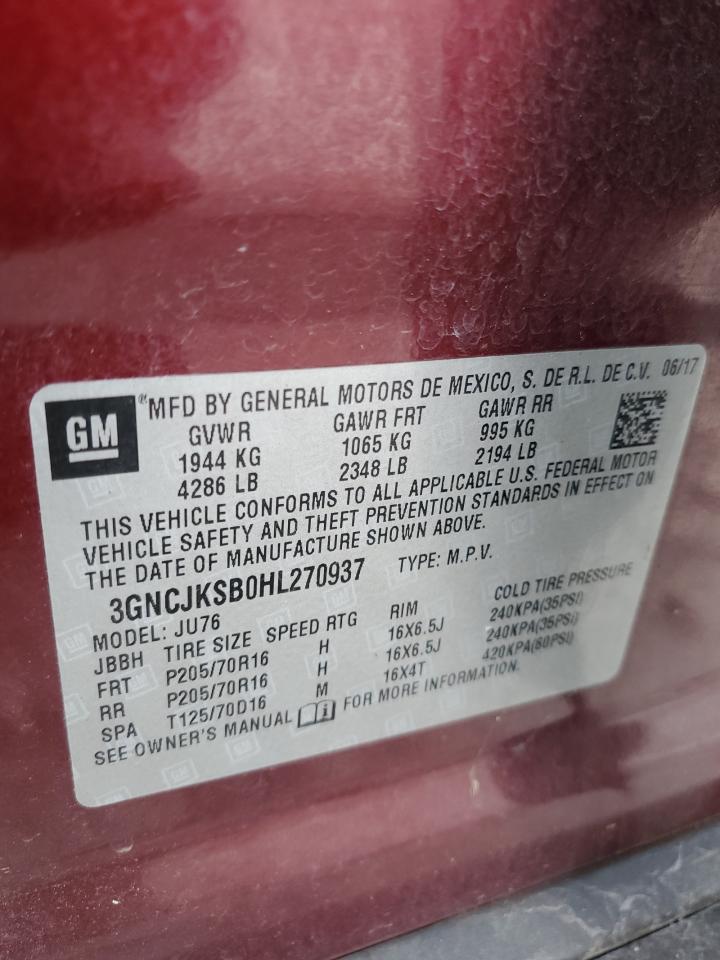 2017 Chevrolet Trax Ls VIN: 3GNCJKSB0HL270937 Lot: 69265075