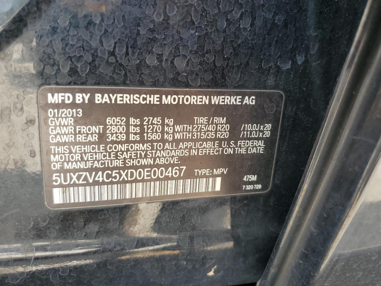 2013 BMW X5 xDrive35I VIN: 5UXZV4C5XD0E00467 Lot: 66838535