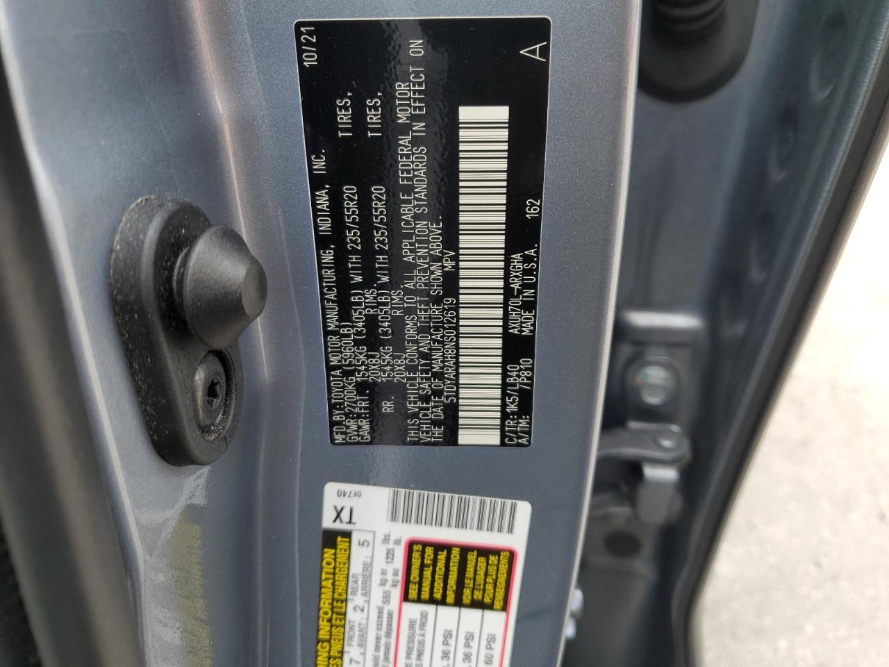 2022 Toyota Highlander Hybrid Limited VIN: 5TDYARAH8NS012619 Lot: 68895425