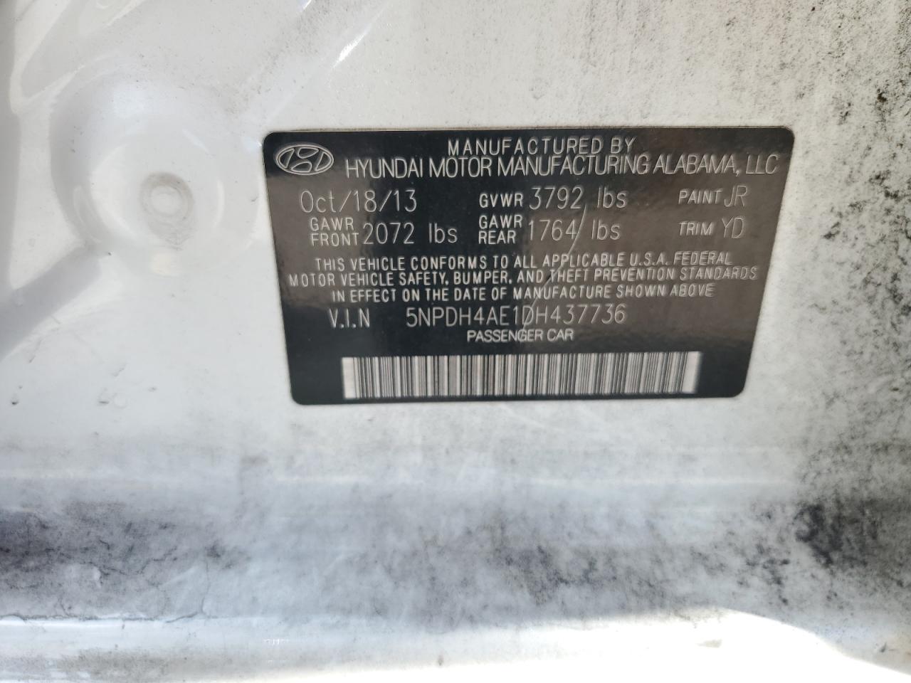 2013 Hyundai Elantra Gls VIN: 5NPDH4AE1DH437736 Lot: 68653975