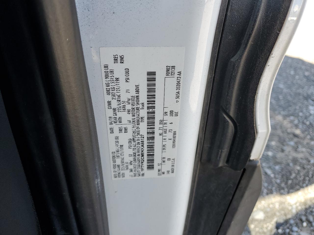 2019 Ford Transit T-250 VIN: 1FTYR2CM8KKA88127 Lot: 58340055