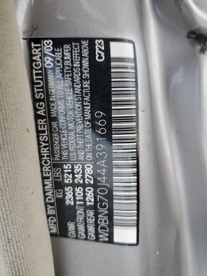 2004 Mercedes-Benz S 430 VIN: WDBNG70J44A391669 Lot: 70497025