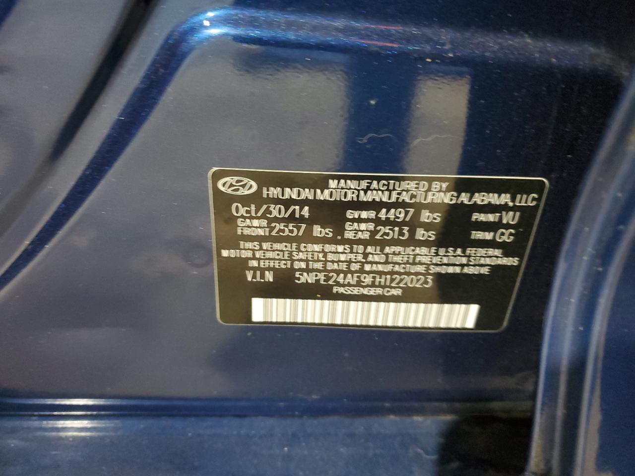 2015 Hyundai Sonata Se VIN: 5NPE24AF9FH122023 Lot: 71040265