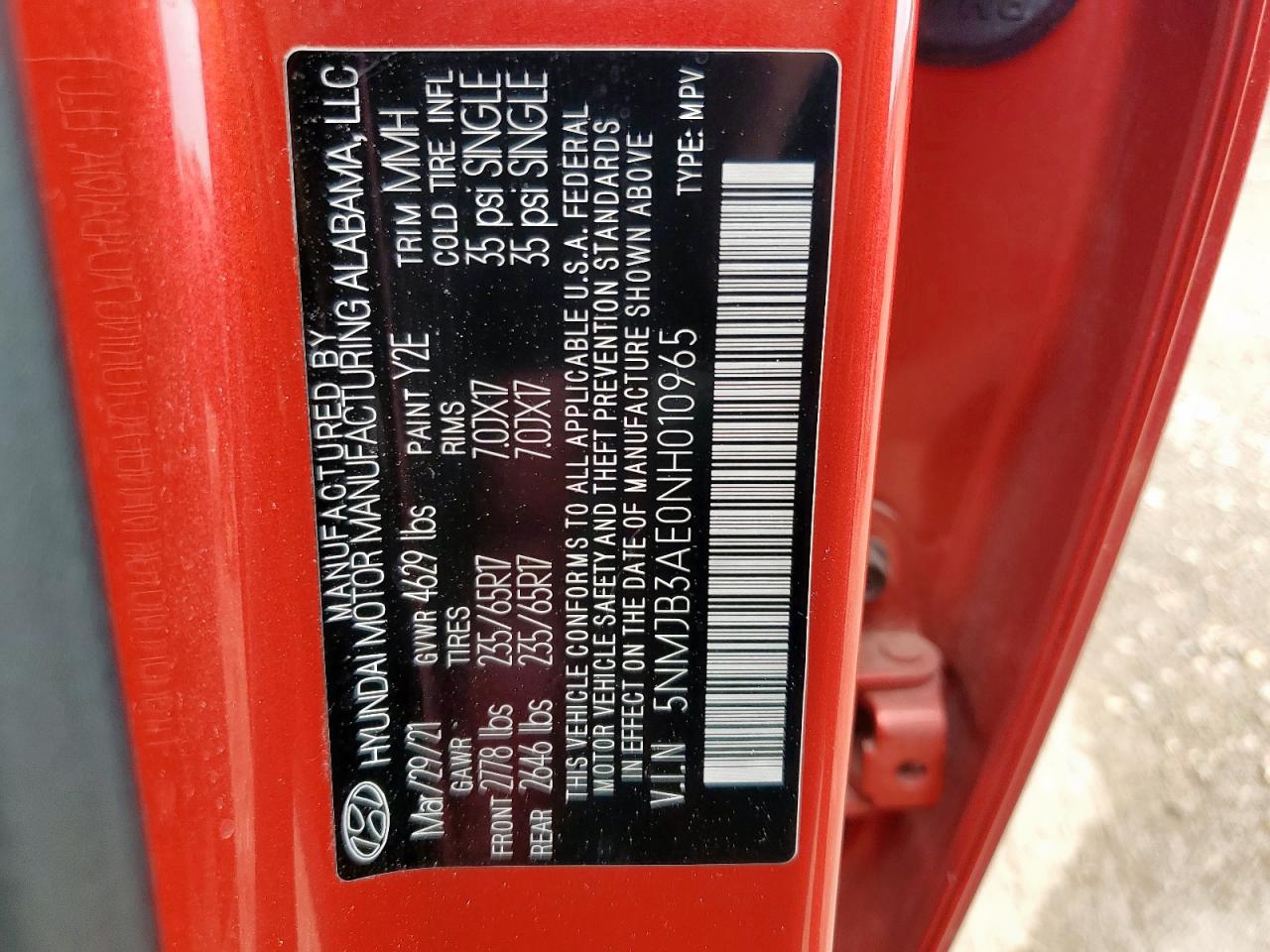 2022 Hyundai Tucson Sel VIN: 5NMJB3AE0NH010965 Lot: 70227785