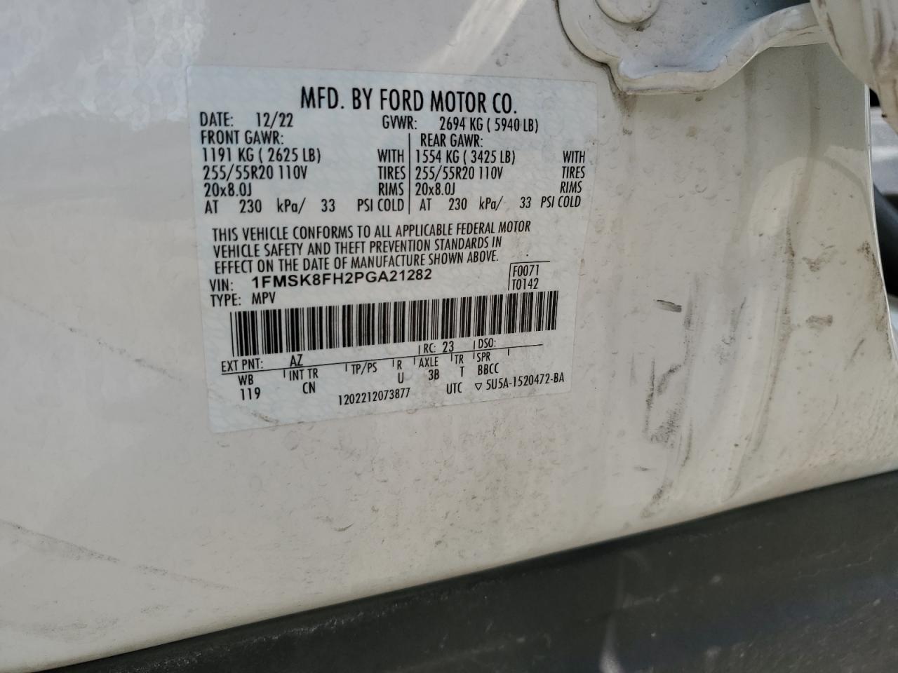 2023 Ford Explorer Limited VIN: 1FMSK8FH2PGA21282 Lot: 68123965