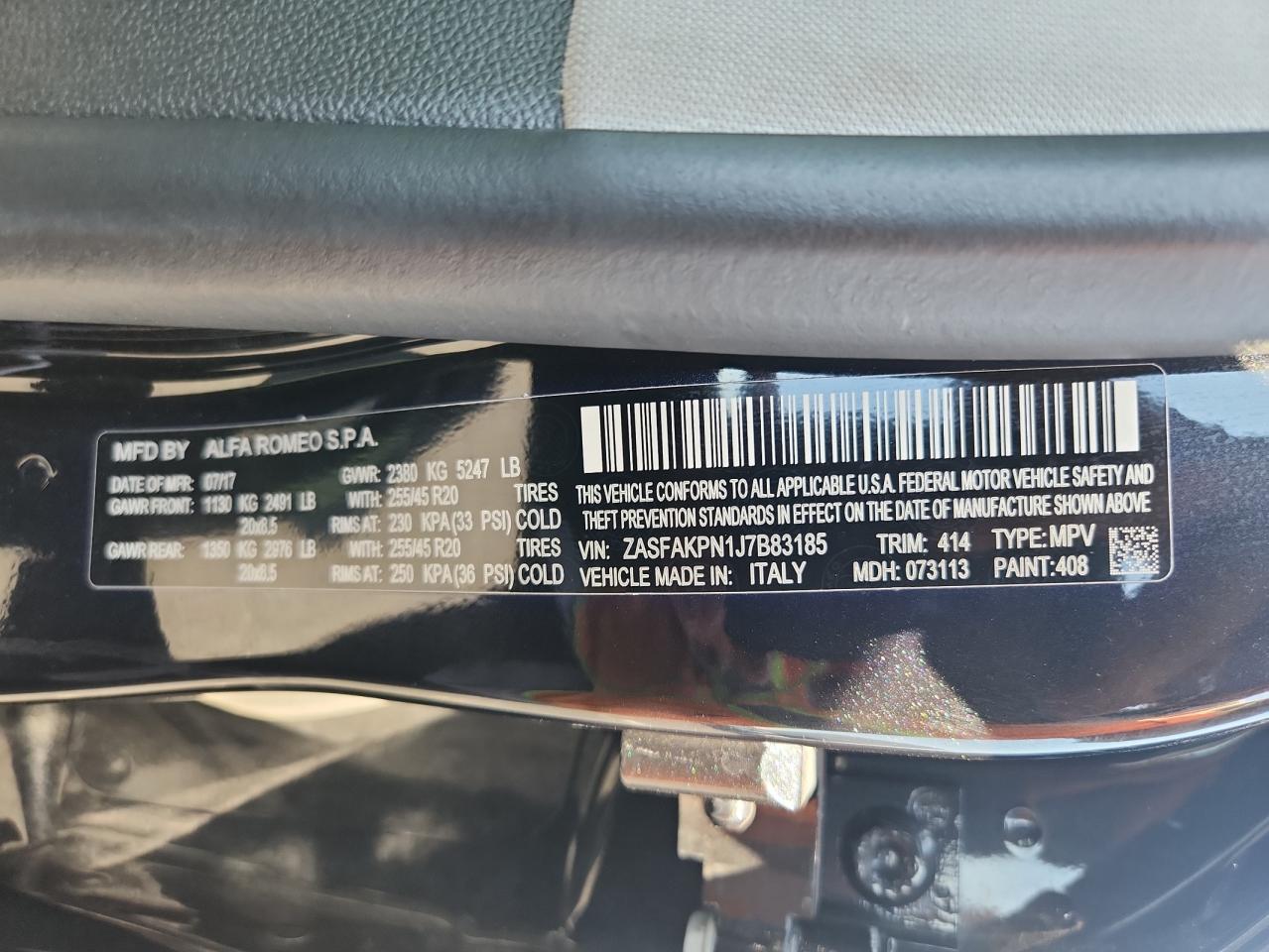 2018 Alfa Romeo Stelvio Sport VIN: ZASFAKPN1J7B83185 Lot: 68516605