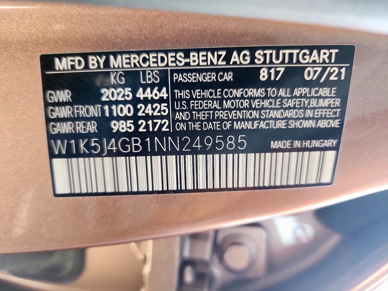 2022 Mercedes-Benz Cla 250 VIN: W1K5J4GB1NN249585 Lot: 68383695