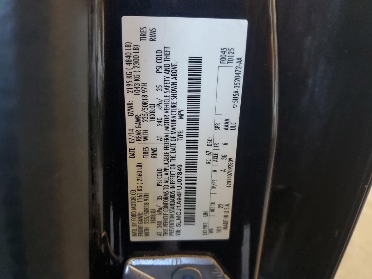 2015 Lincoln Mkc VIN: 5LMCJ1A94FUJ07849 Lot: 70370605