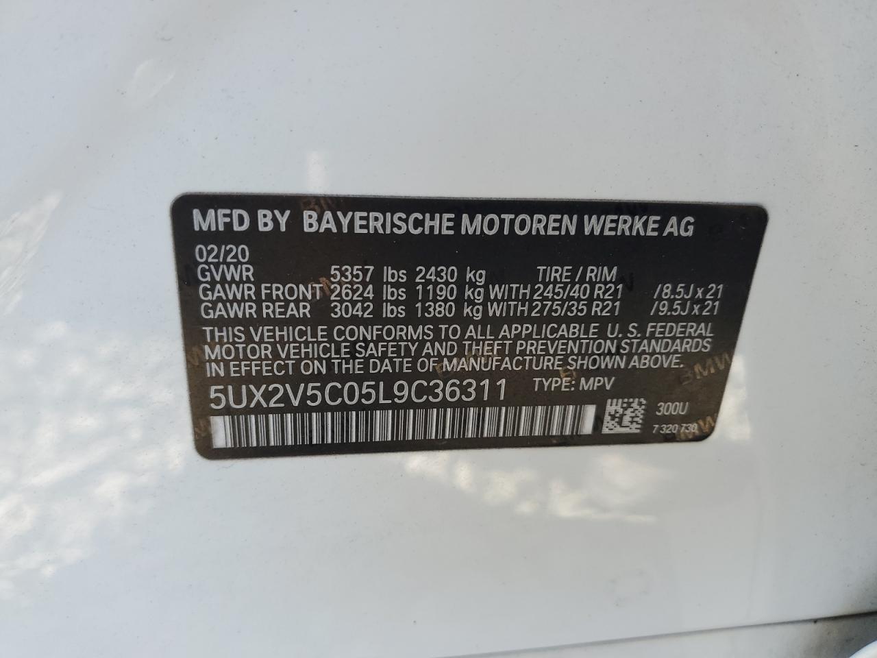 2020 BMW X4 xDrivem40I VIN: 5UX2V5C05L9C36311 Lot: 69454275