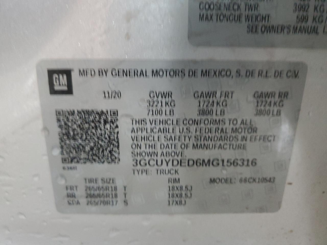 2021 Chevrolet Silverado K1500 Lt VIN: 3GCUYDED6MG156316 Lot: 67297245