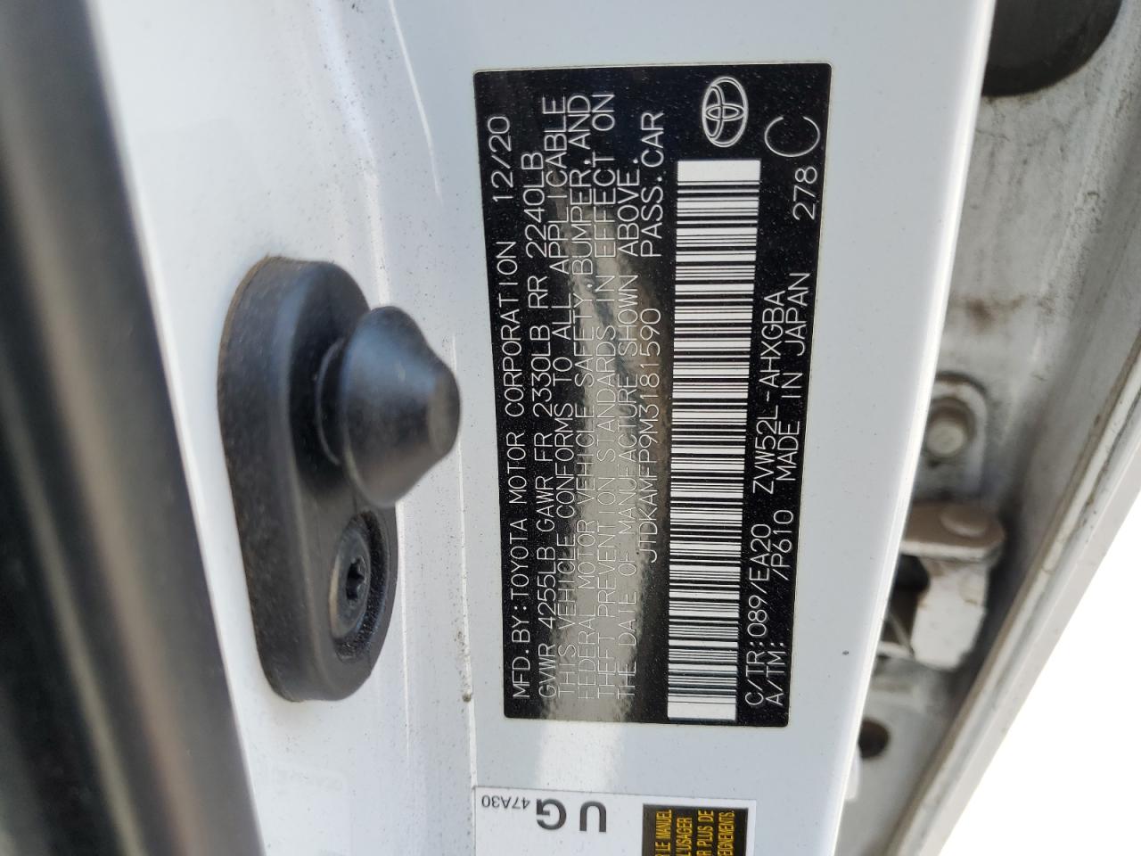 2021 Toyota Prius Prime Le VIN: JTDKAMFP9M3181590 Lot: 67397365