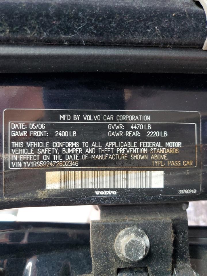 2007 Volvo S60 2.5T VIN: YV1RS592472602346 Lot: 69910895