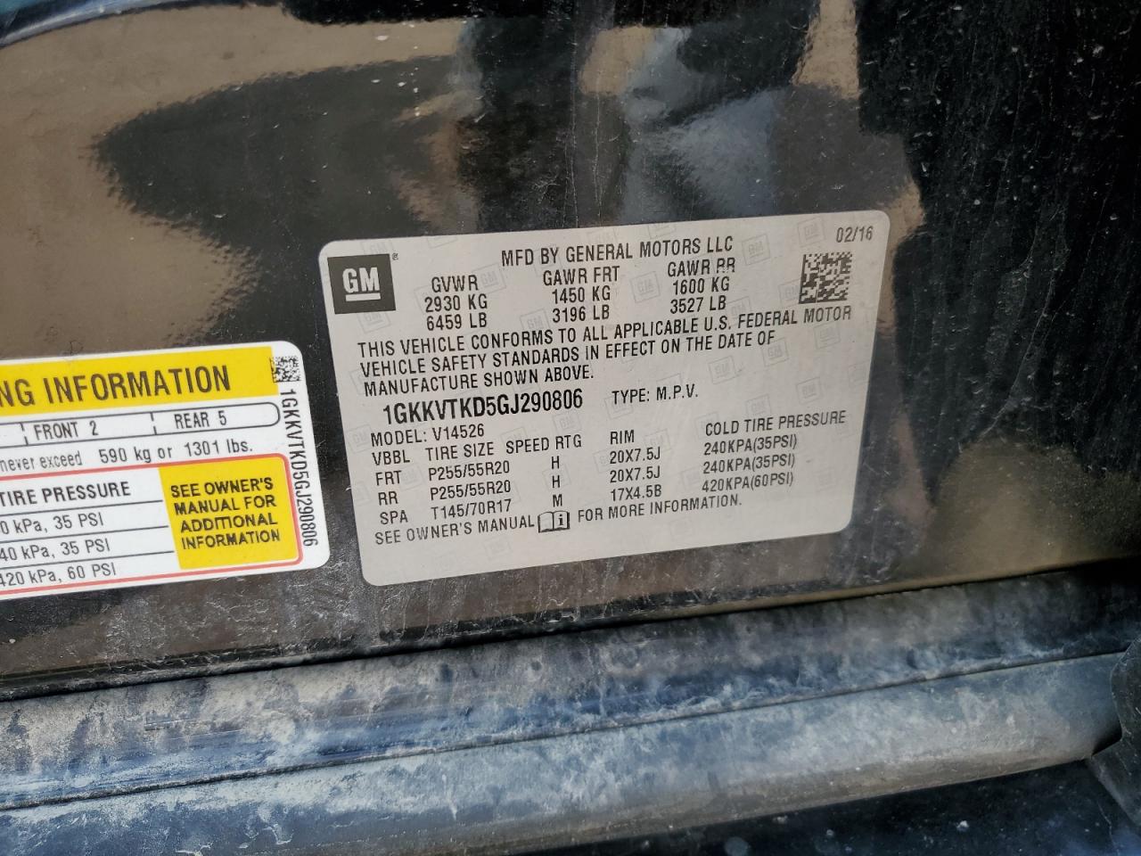 2016 GMC Acadia Denali VIN: 1GKKVTKD5GJ290806 Lot: 67665755