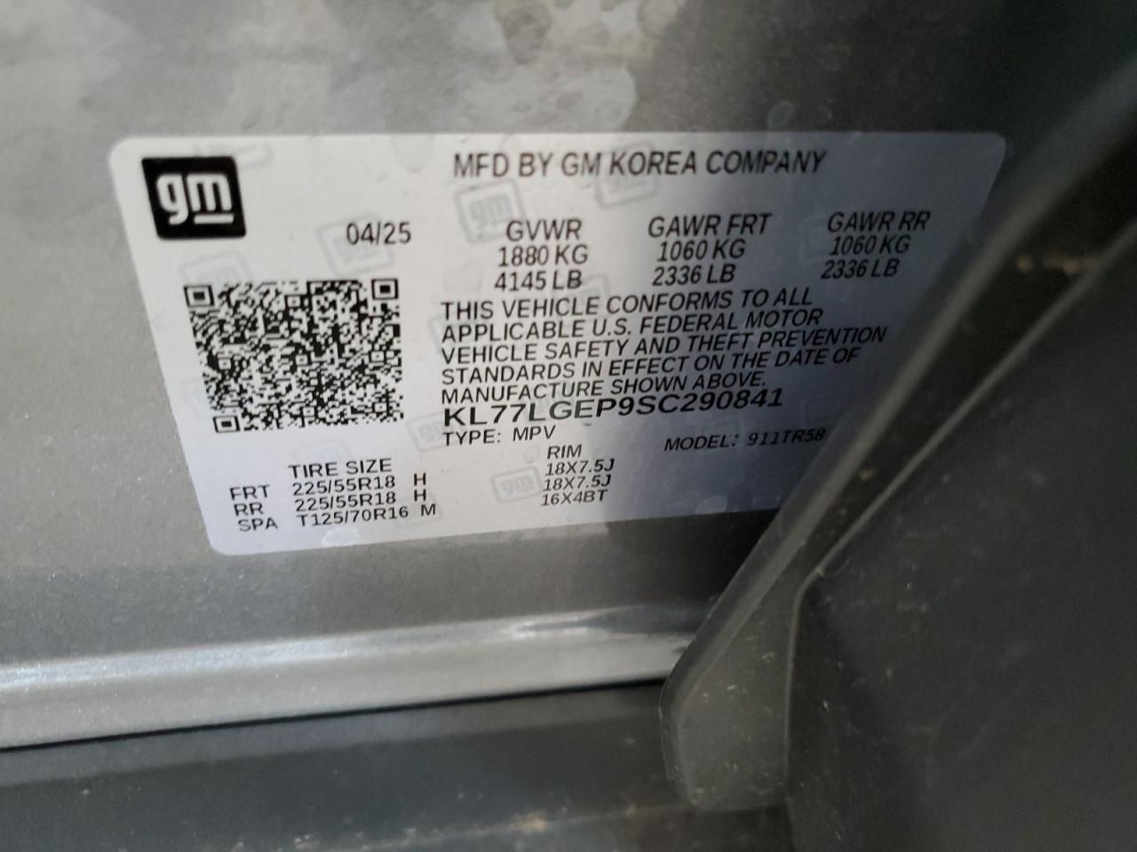 2025 Chevrolet Trax 1Rs VIN: KL77LGEP9SC290841 Lot: 70334705