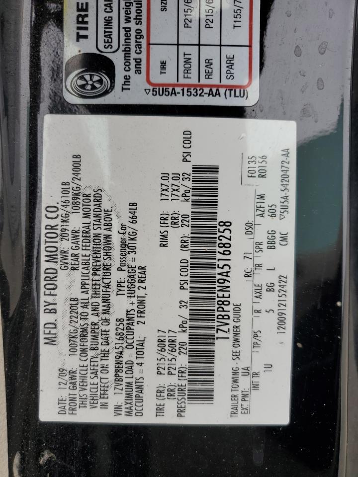 2010 Ford Mustang VIN: 1ZVBP8EN9A5168258 Lot: 68492095