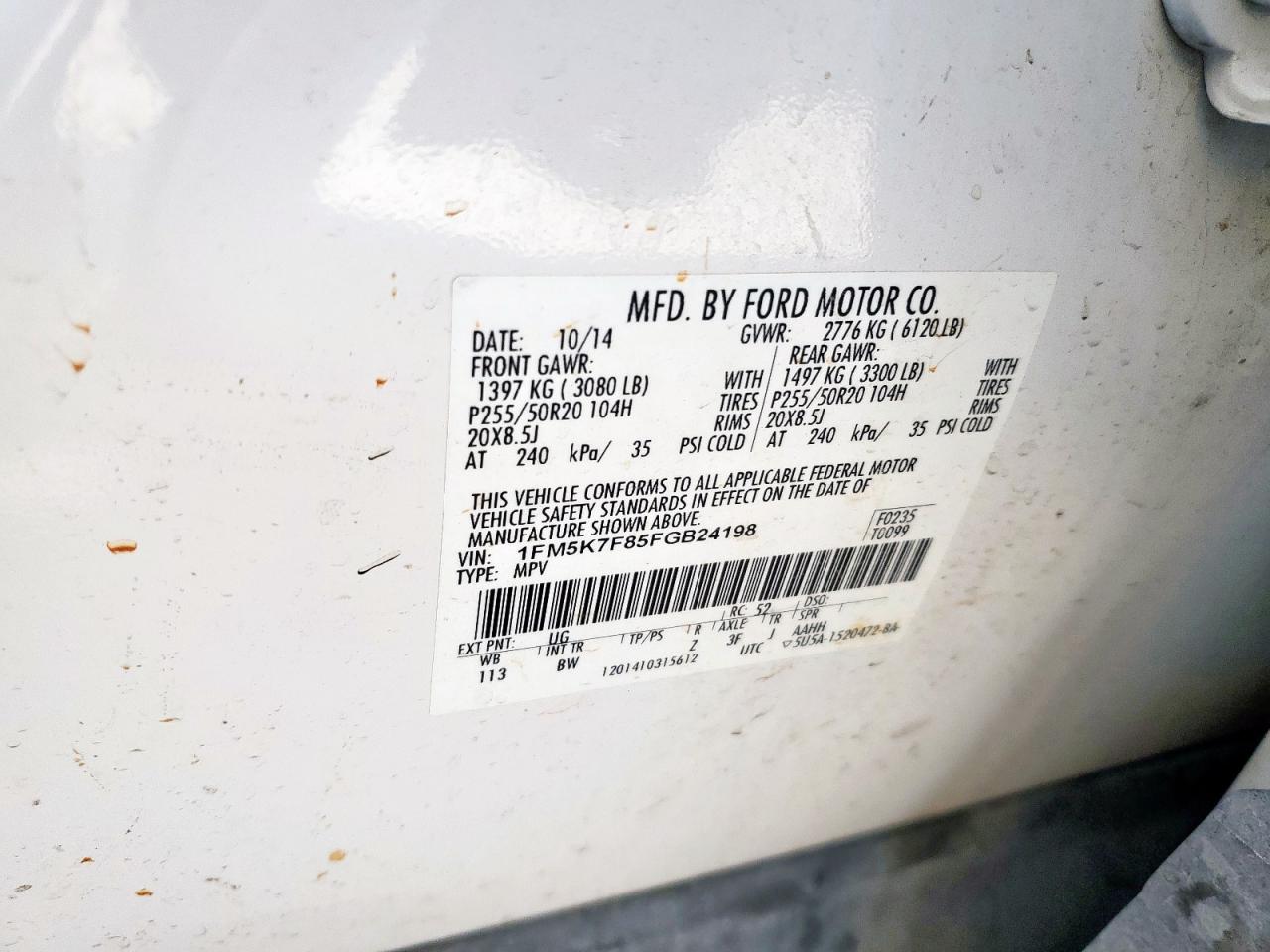 2015 Ford Explorer Limited VIN: 1FM5K7F85FGB24198 Lot: 70713775