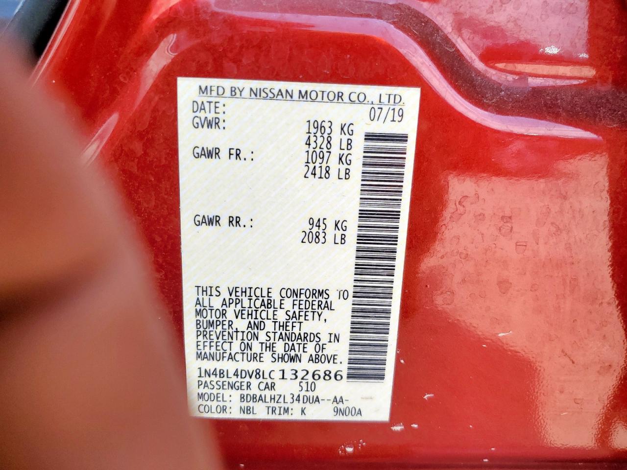 2020 Nissan Altima Sv VIN: 1N4BL4DV8LC132686 Lot: 69572835