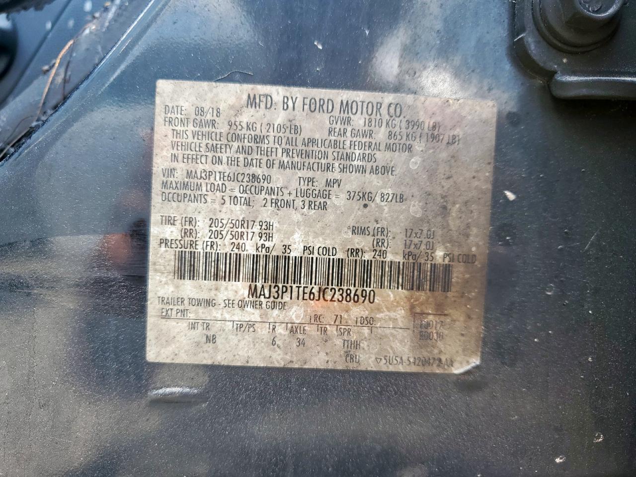 2018 Ford Ecosport Se VIN: MAJ3P1TE6JC238690 Lot: 67764325