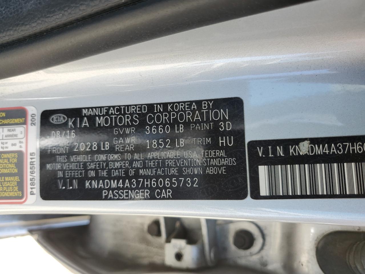2017 Kia Rio Lx VIN: KNADM4A37H6065732 Lot: 68322865