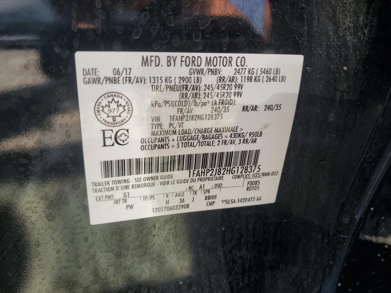 2017 Ford Taurus Limited VIN: 1FAHP2J82HG128375 Lot: 70519125