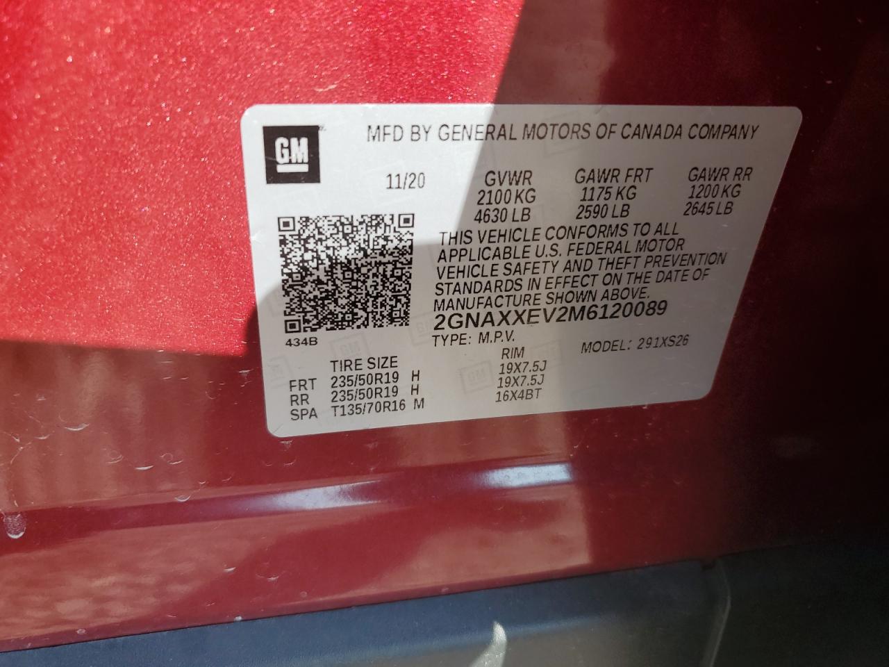 2021 Chevrolet Equinox Premier VIN: 2GNAXXEV2M6120089 Lot: 69427325