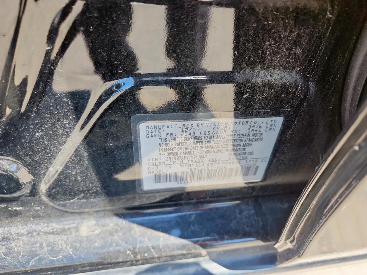 2018 Nissan Sentra S VIN: 3N1AB7AP7JY241843 Lot: 69125605