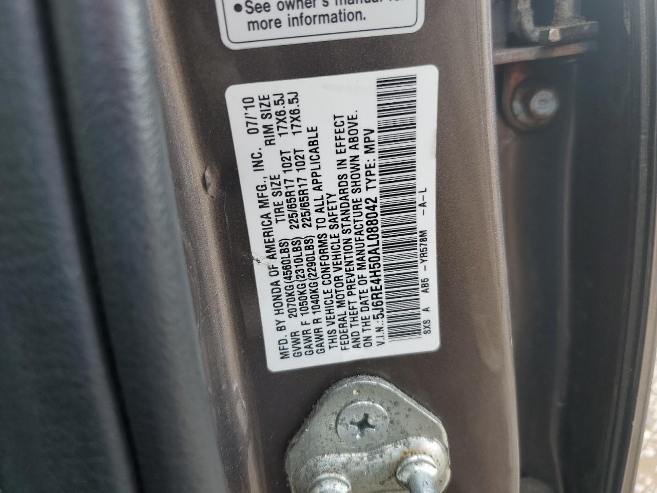 2010 Honda Cr-V Ex VIN: 5J6RE4H50AL088042 Lot: 68826385