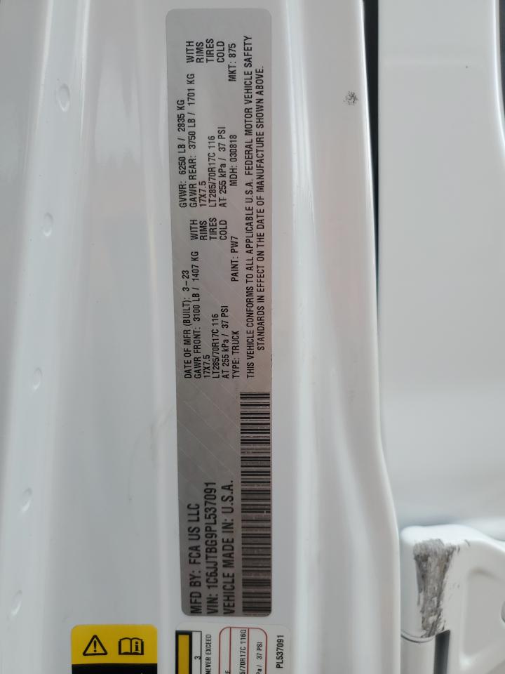 2023 Jeep Gladiator Rubicon VIN: 1C6JJTBG9PL537091 Lot: 69061615