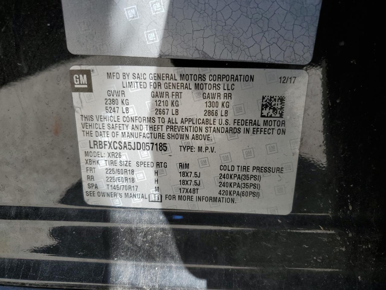 2018 Buick Envision Preferred VIN: LRBFXCSA5JD057185 Lot: 68878725
