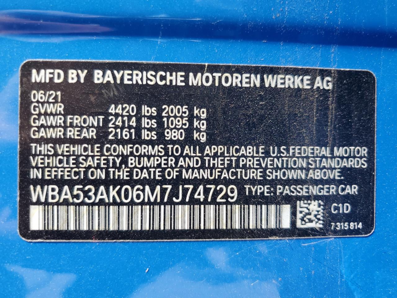 2021 BMW 228I VIN: WBA53AK06M7J74729 Lot: 67524985