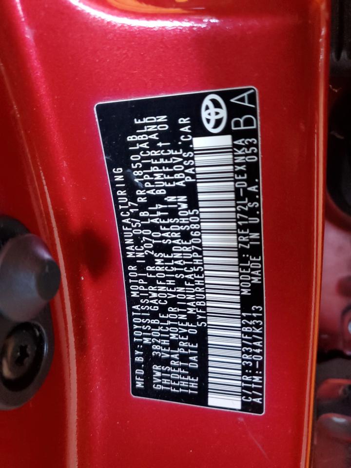 2017 Toyota Corolla L VIN: 5YFBURHE5HP706805 Lot: 69063835