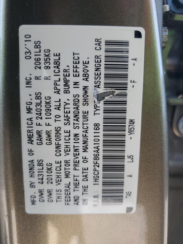 2010 Honda Accord Exl VIN: 1HGCP2F86AA101168 Lot: 67313615