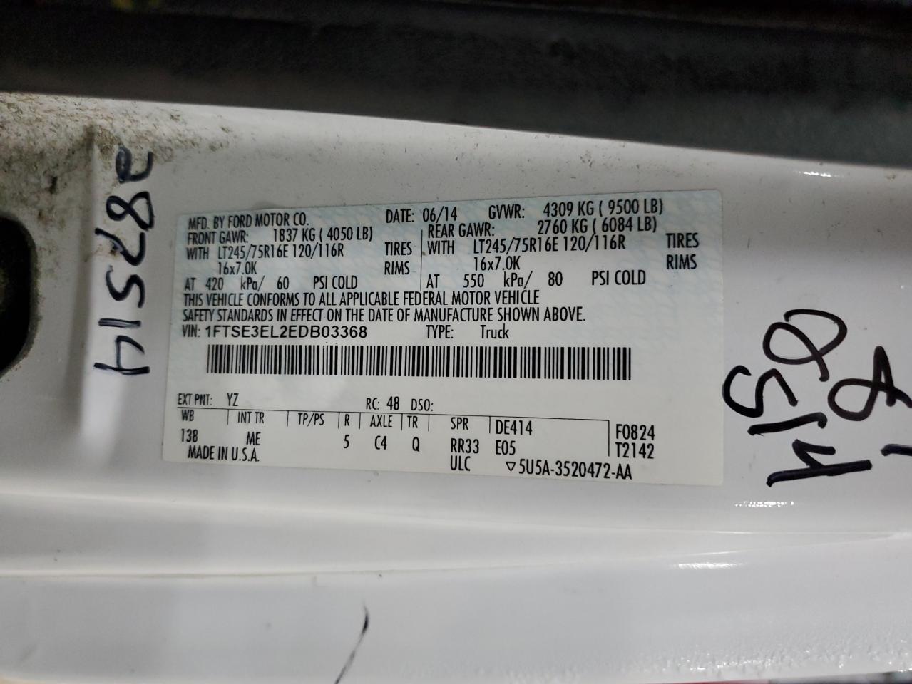 2014 Ford Econoline E350 Super Duty Van VIN: 1FTSE3EL2EDB03368 Lot: 86220665