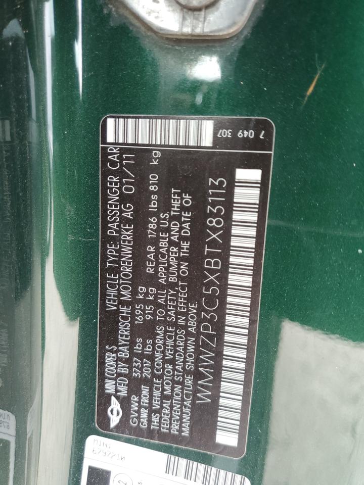 2011 Mini Cooper S VIN: WMWZP3C5XBTX83113 Lot: 68225515