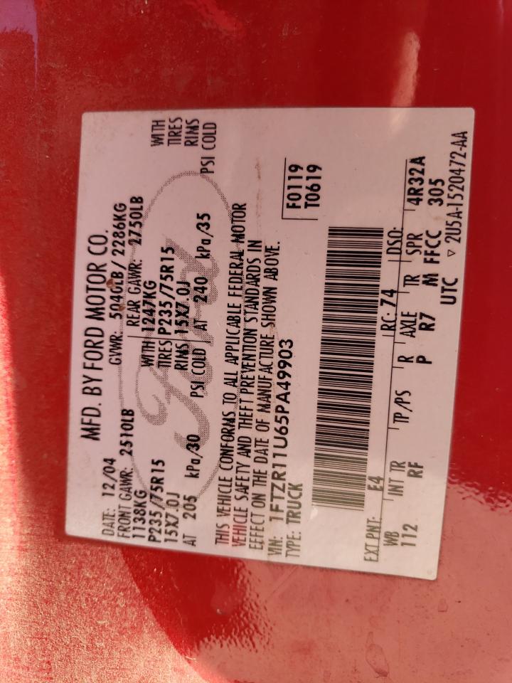 2005 Ford Ranger VIN: 1FTZR11U65PA49903 Lot: 69275305