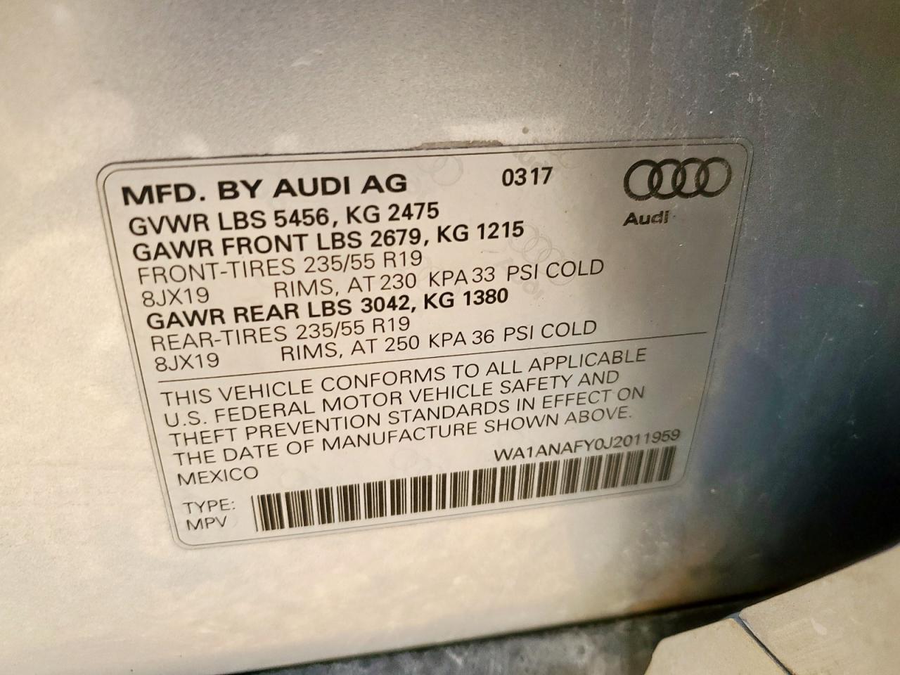 2018 Audi Q5 Premium VIN: WA1ANAFY0J2011959 Lot: 68700495