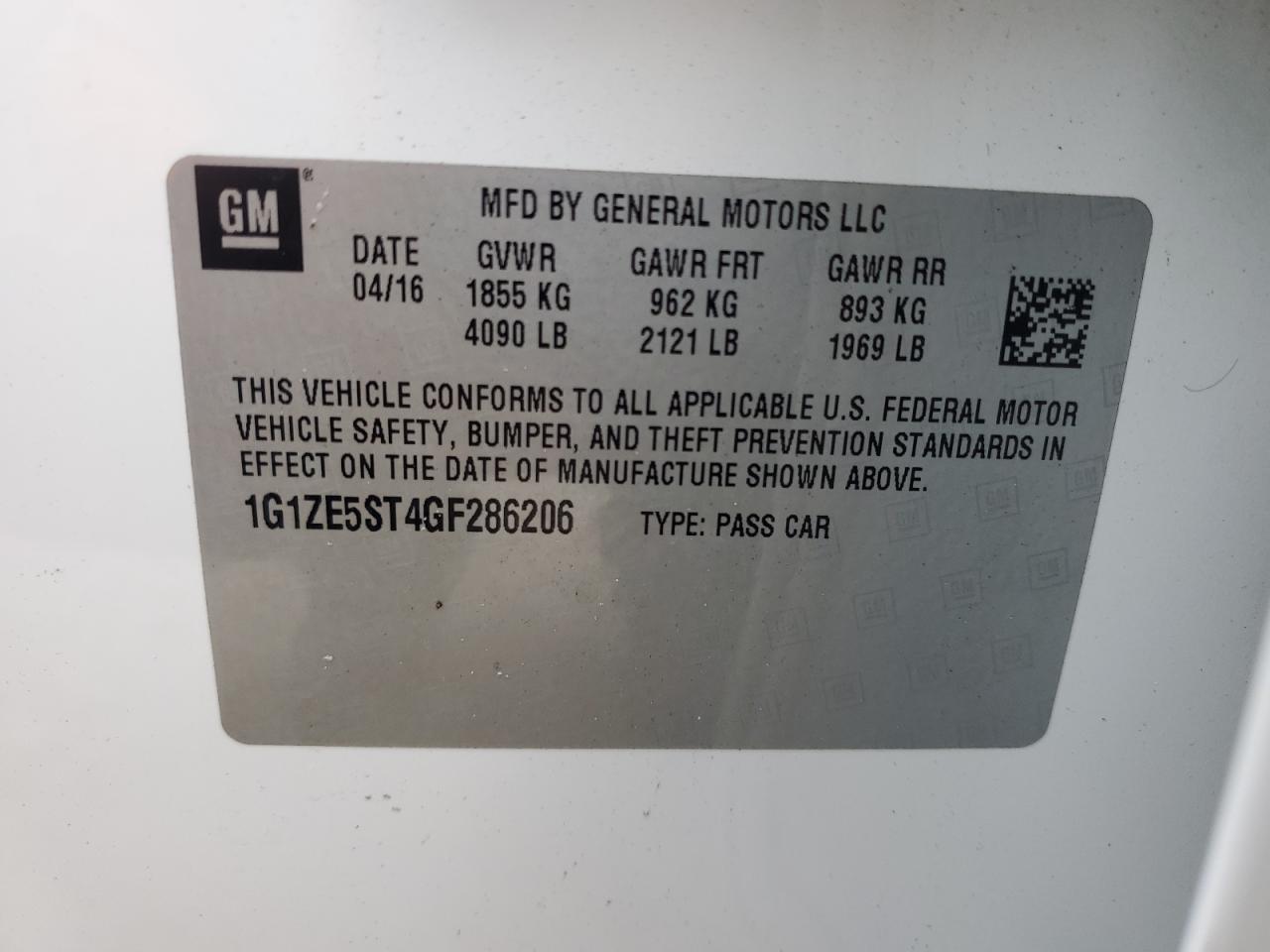 1G1ZE5ST4GF286206 2016 Chevrolet Malibu Lt