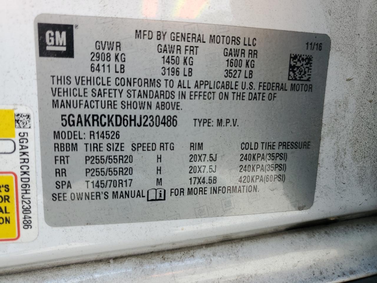 2017 Buick Enclave VIN: 5GAKRCKD6HJ230486 Lot: 67566705