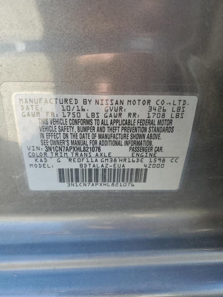 2017 Nissan Versa S VIN: 3N1CN7APXHL821076 Lot: 66227805