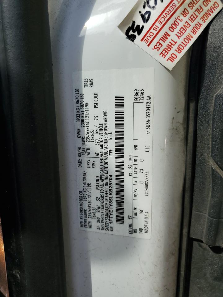 2020 Ford Transit T-150 VIN: 1FTYE1Y85LKB25704 Lot: 70321045