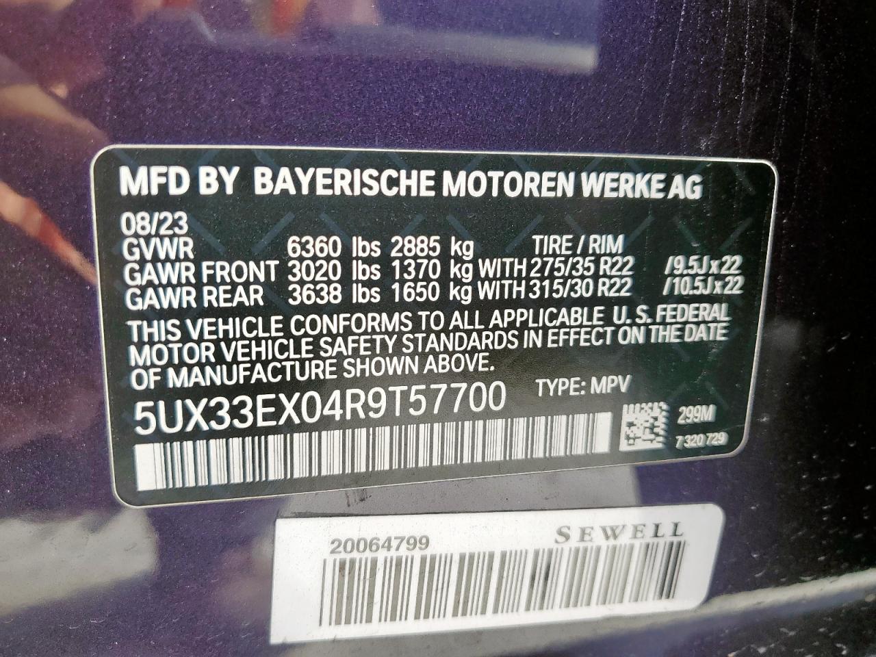 2024 BMW X6 xDrive40I VIN: 5UX33EX04R9T57700 Lot: 70862945