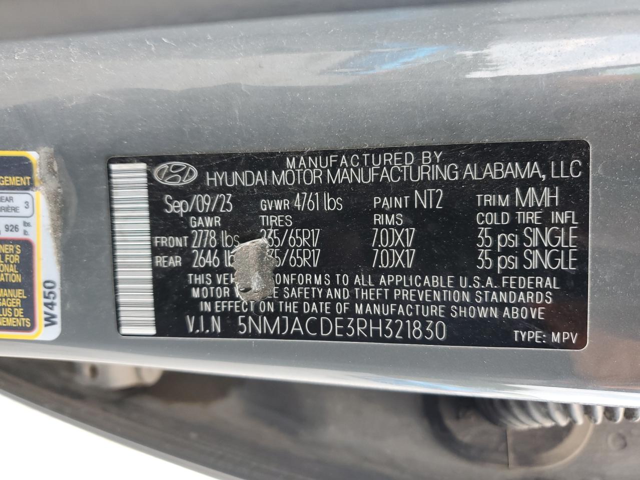 2024 Hyundai Tucson Se VIN: 5NMJACDE3RH321830 Lot: 67252425