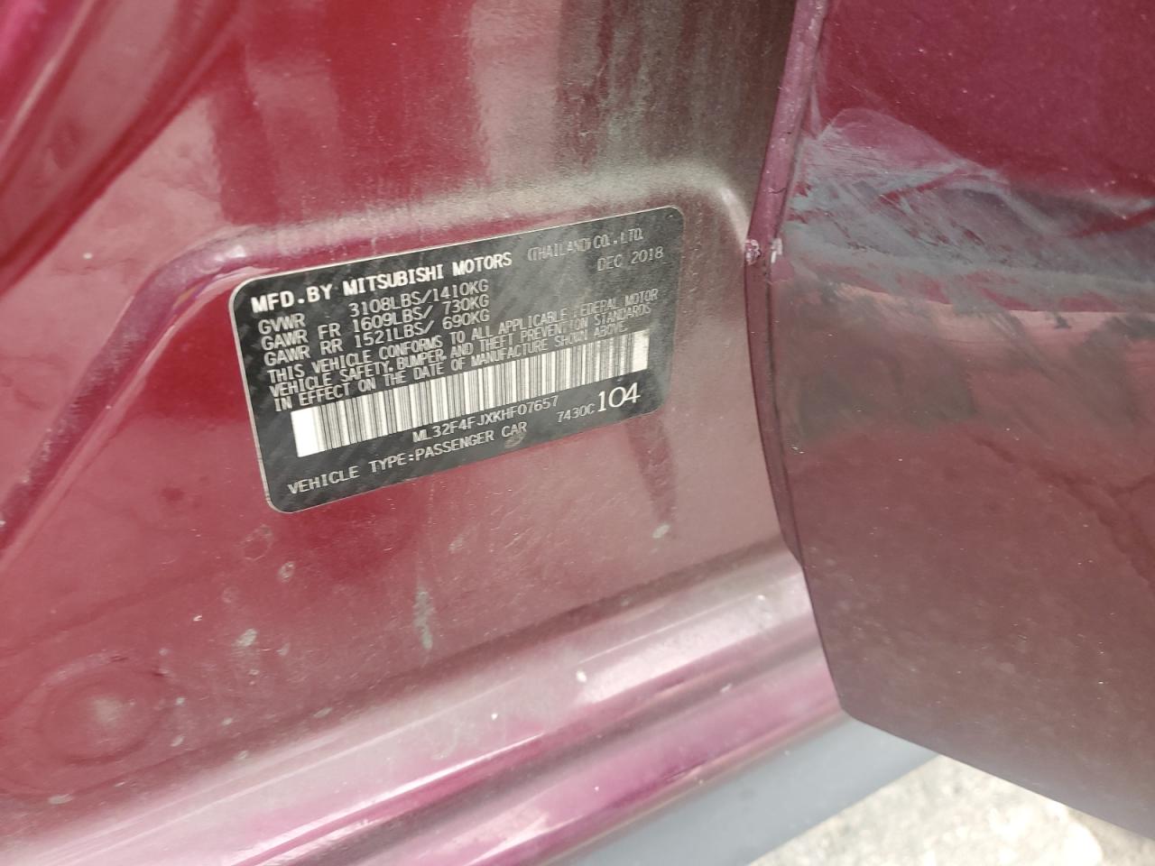 ML32F4FJXKHF07657 2019 Mitsubishi Mirage G4 Se