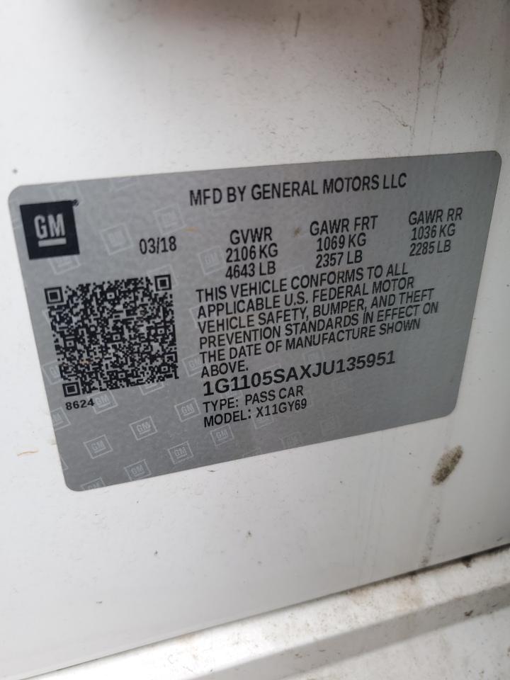 2018 Chevrolet Impala Lt VIN: 1G1105SAXJU135951 Lot: 70464815