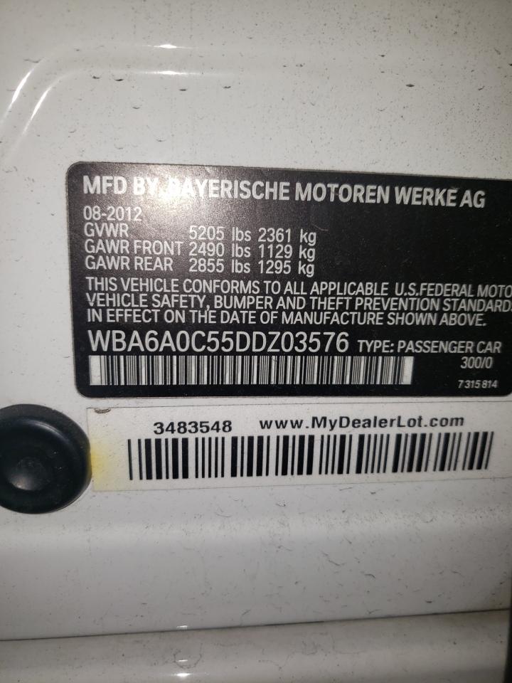 2013 BMW 640 I VIN: WBA6A0C55DDZ03576 Lot: 68812045