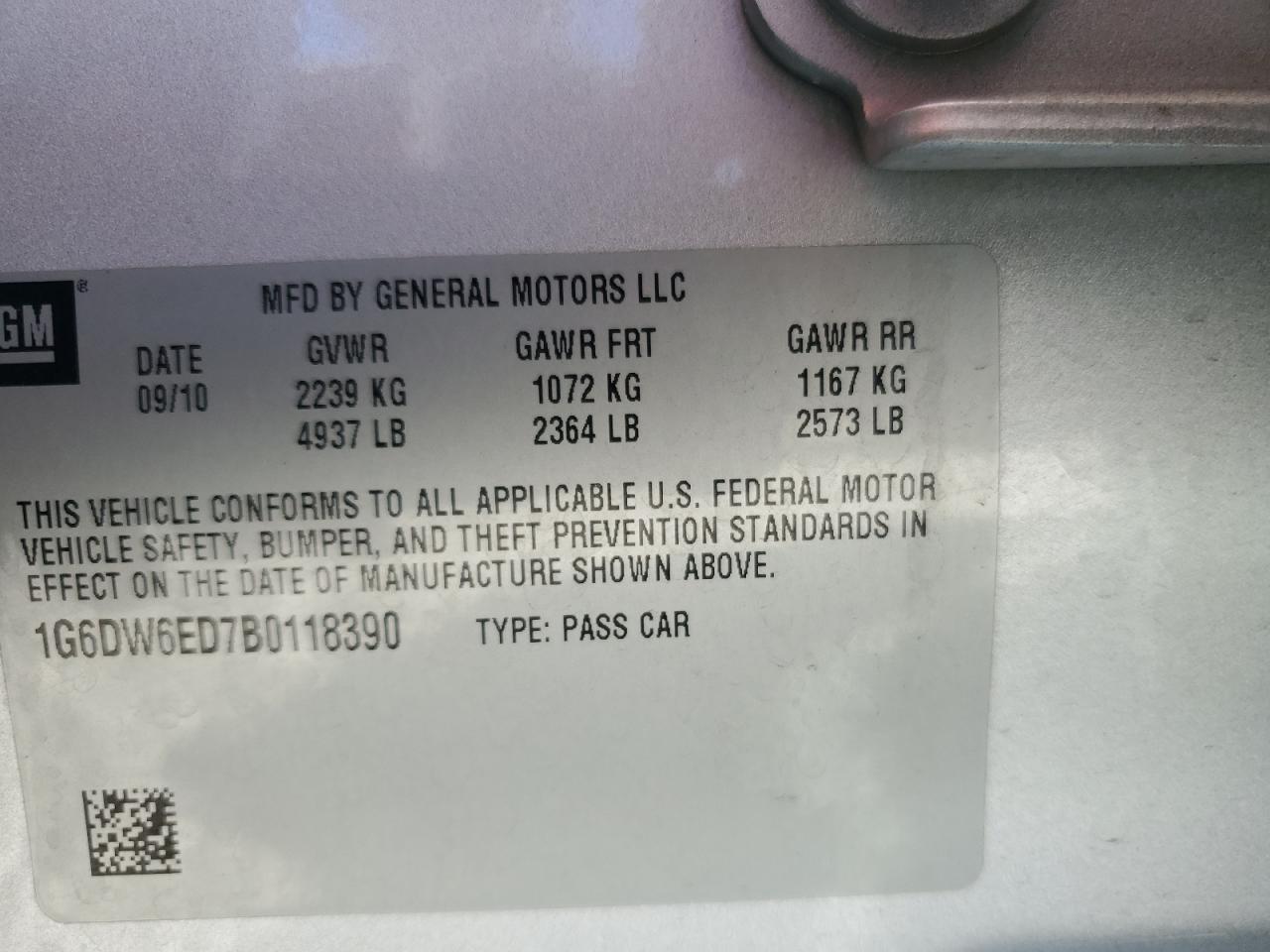 2011 Cadillac Sts Luxury VIN: 1G6DW6ED7B0118390 Lot: 57355185