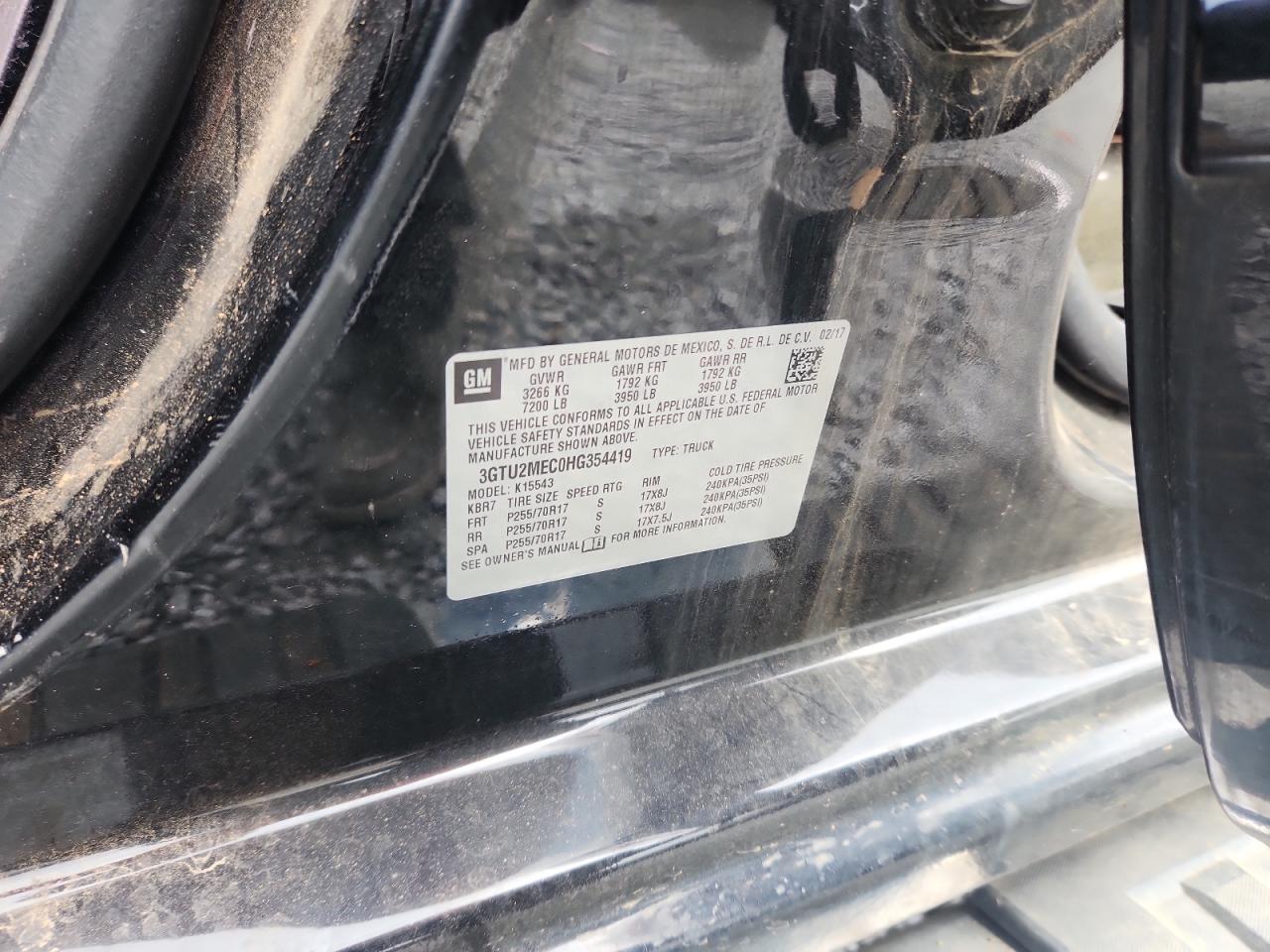 2017 GMC Sierra K1500 Sle VIN: 3GTU2MEC0HG354419 Lot: 69578825